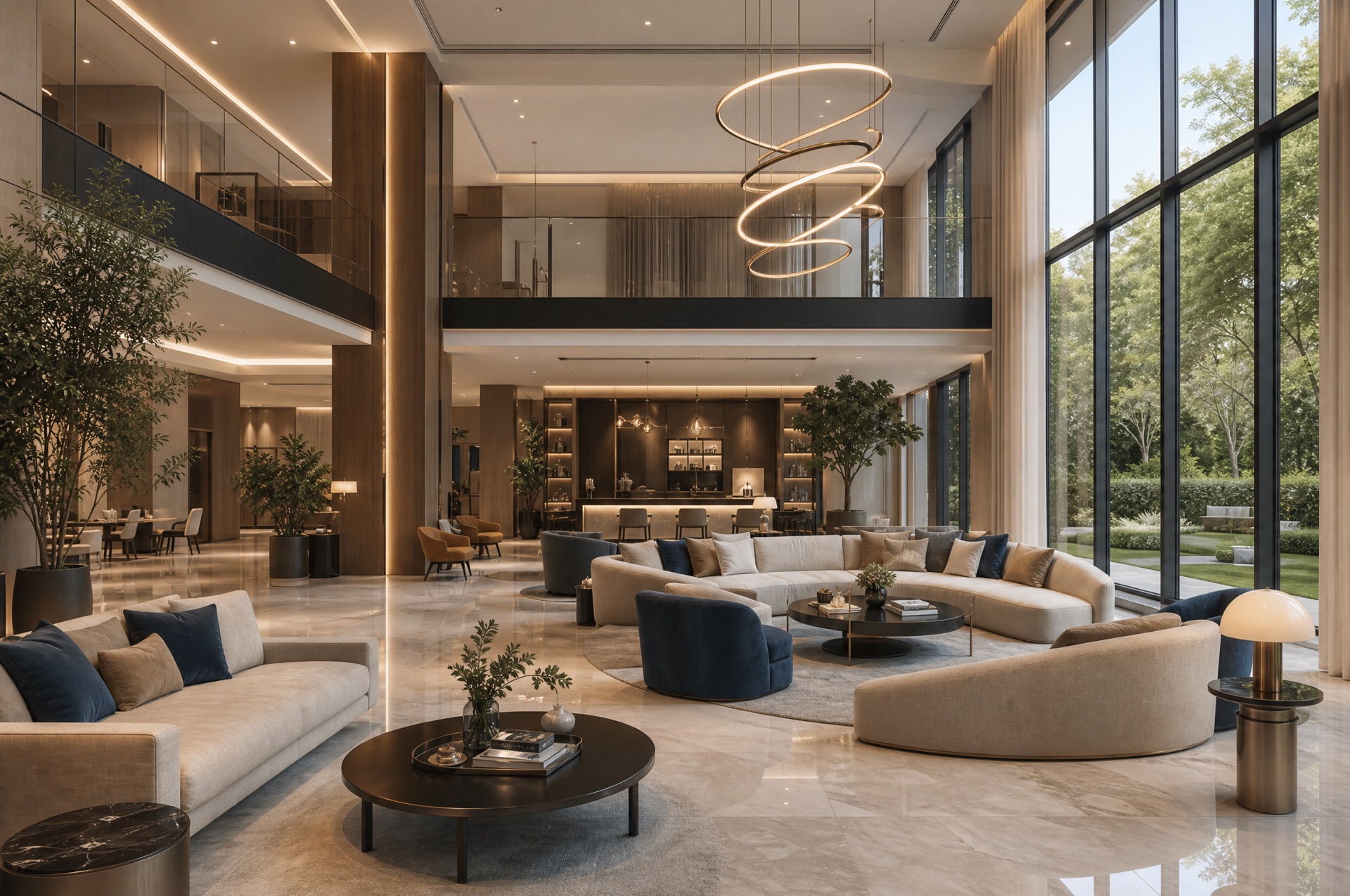 ACE Sector 150 — grand clubhouse lounge with garden views